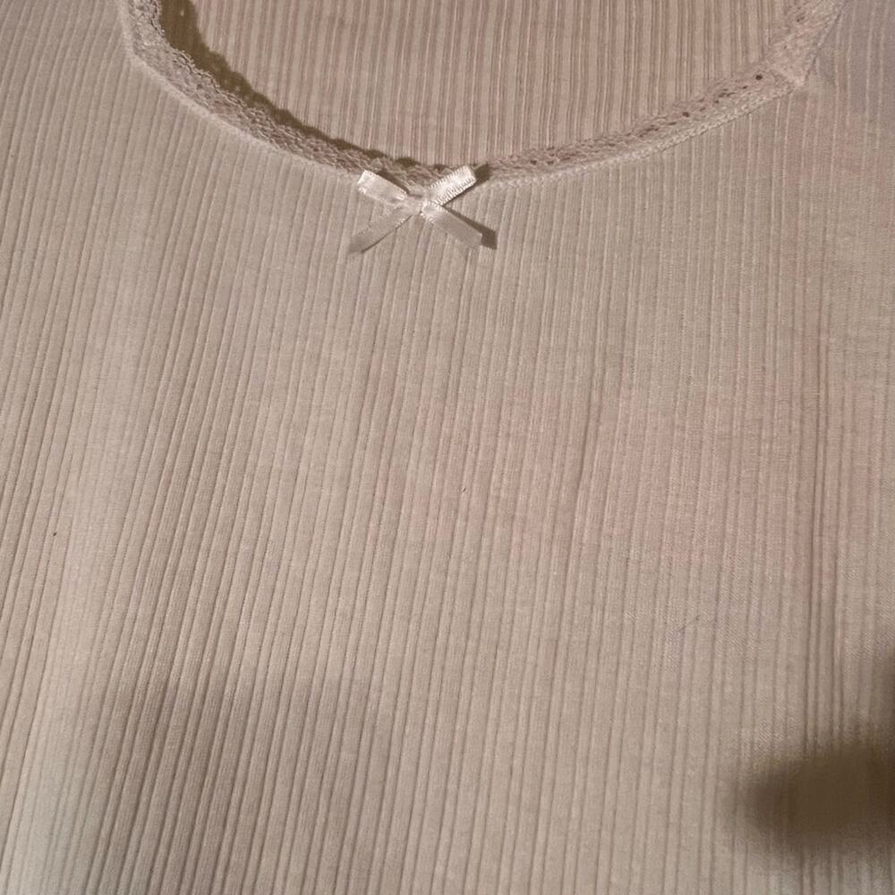 Divided H&M White Long Sleeve Ribbed Bow   Cropped Shirt Tee Women’s‎ Medium - Picture 3 of 5